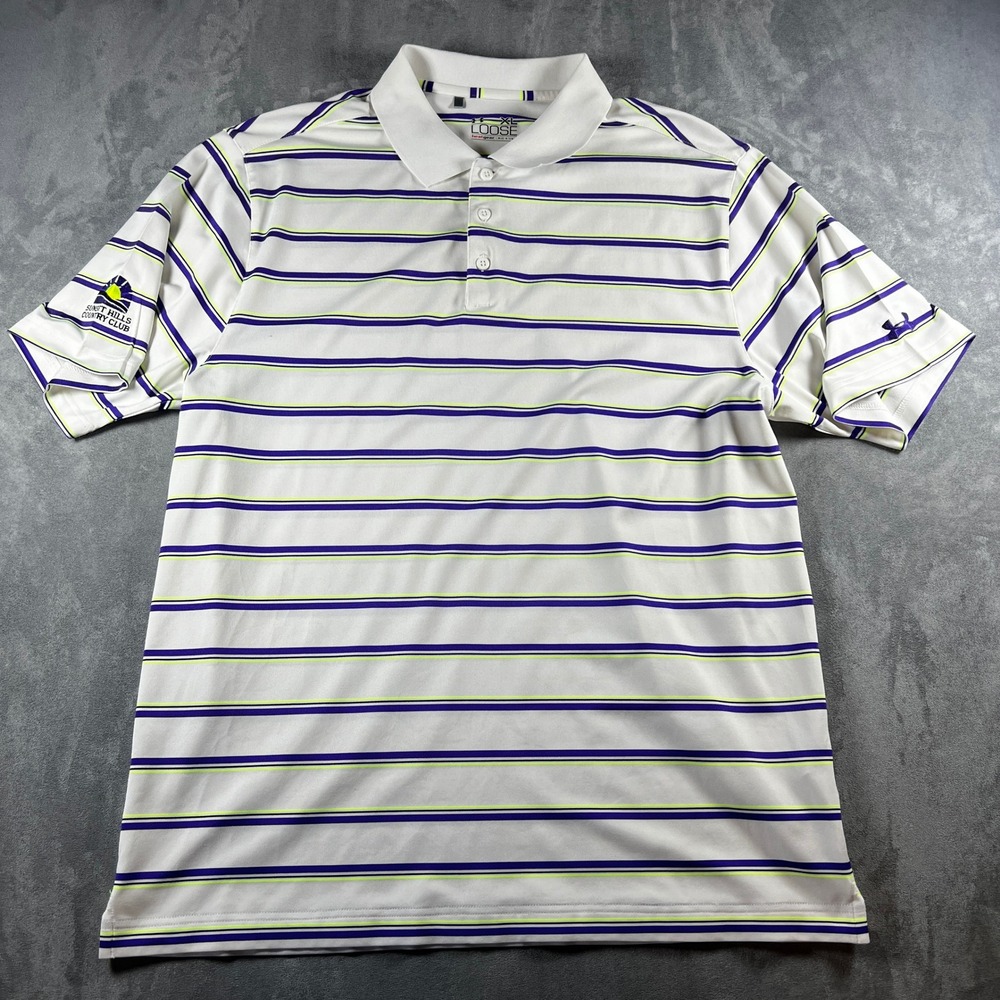 Under Armour HeatGear Polo Shirt Mens XL Green Striped Short Sleeve Golf Outdoor